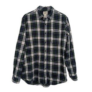 LL Bean Plaid Flannel Shirt Mens Size Large Green Cotton Outdoor Slightly Fitted